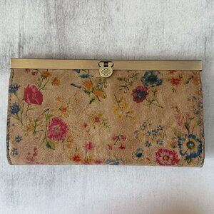 Patricia Nash Cauchy Leather Frame Wallet Floral Print Prairie Rose Tan